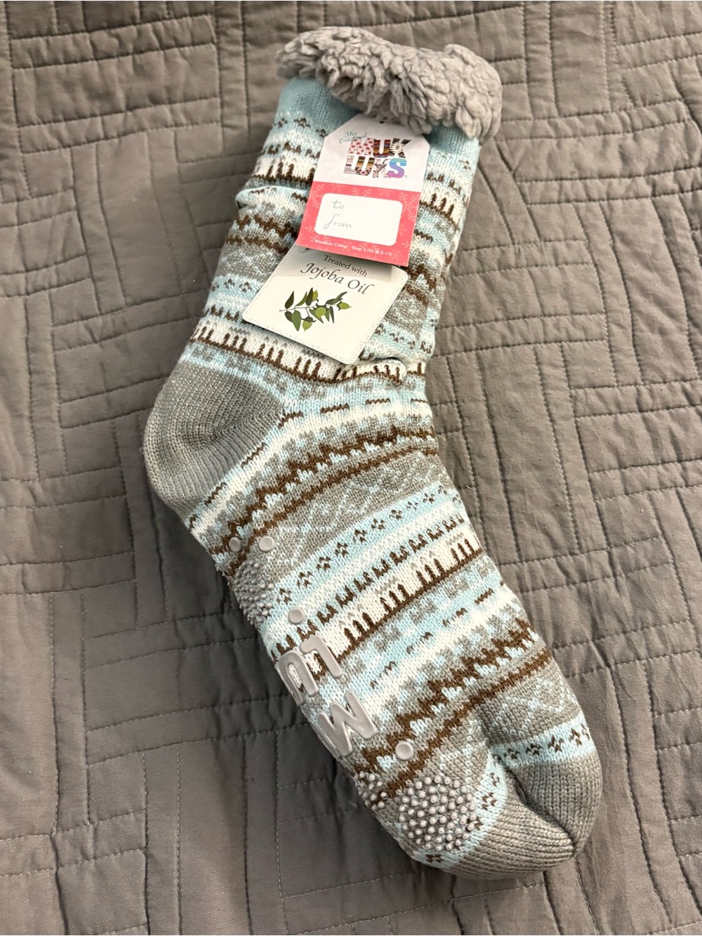 MUK LUKS Womens Cabin Socks FairIsle Grey Blue